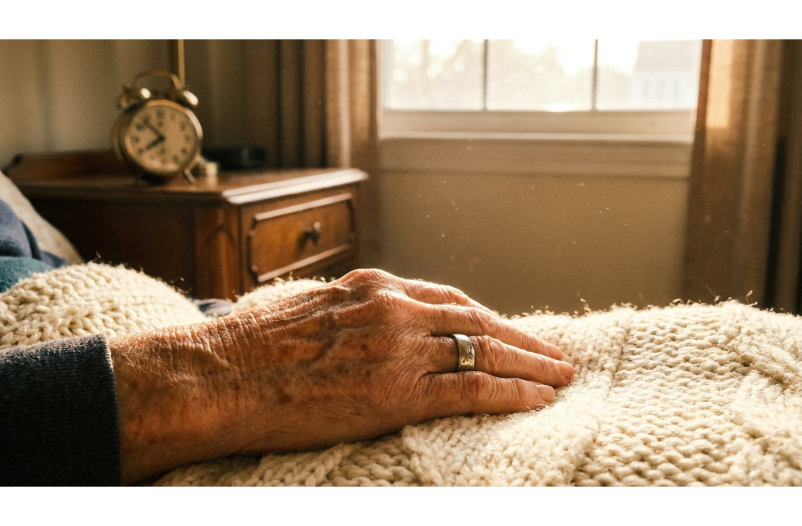 a senior sits in a bright room